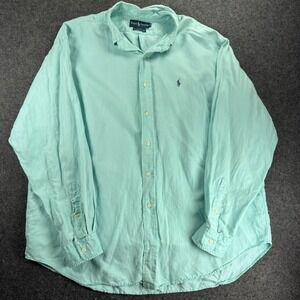 Ralph Lauren Blake XL Button Down Shirt Silk Linen Blend Mint Green Long Sleeve
